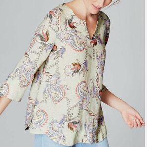 J.Jill Love Linen Paisley Midsummer Tie Sleeve Blouse womens sz large 100% linen